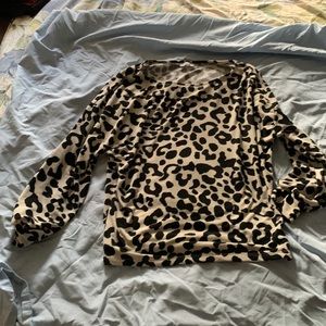 XL White Birch Black & Light Gray Leopard Long Sleeve Top